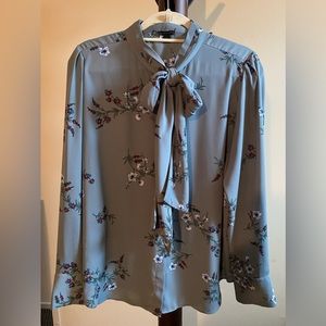 Ann Taylor floral print tie neck blouse.